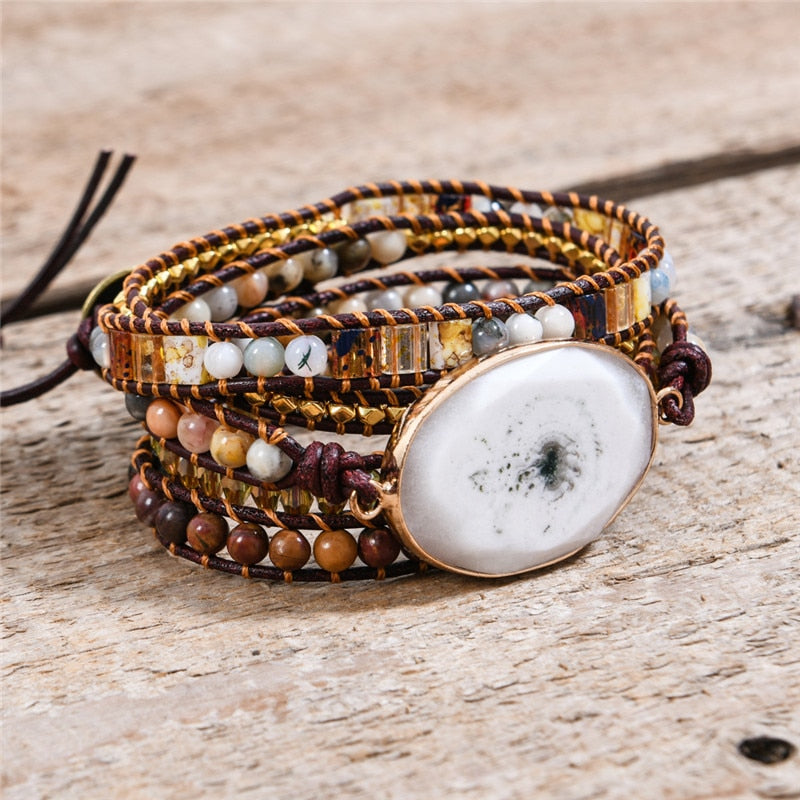 Handmade Spiritual Leather Wrap Bracelets W/ Mix Stone Heart Shape 5 Strands Bracelet Classic Jewelry Bijoux Drop